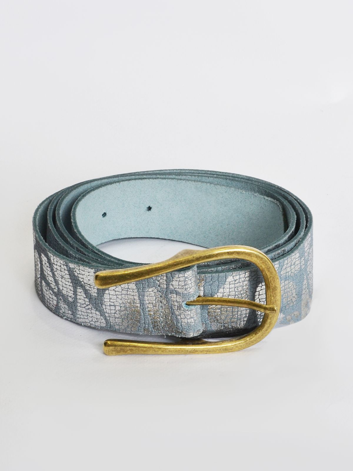 Mat Fashion Δερμάτινη snakeskin ζώνη με metallic μοτίβο Μπλε, Ασημι