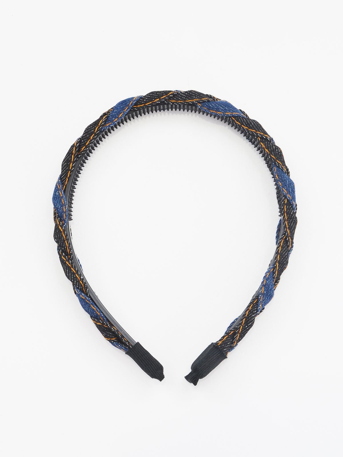 Mat Fashion Στέκα τζιν πλεξούδα με διχρωμία  Μαυρο, Μπλε