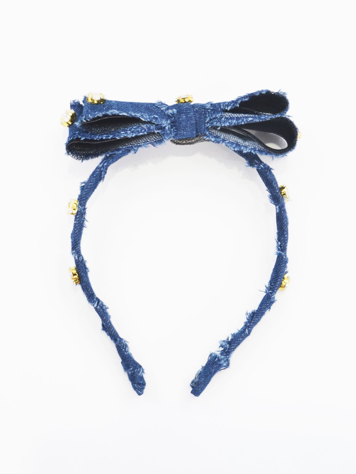 Mat Fashion Στέκα τζιν με φιόγκο και strass Μπλε