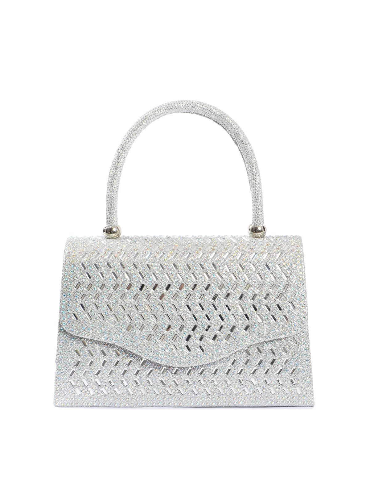 Mat Fashion Glitter τσαντάκι χειρός με ανάγλυφο ζιγκ-ζαγκ σχέδιο Ασημι