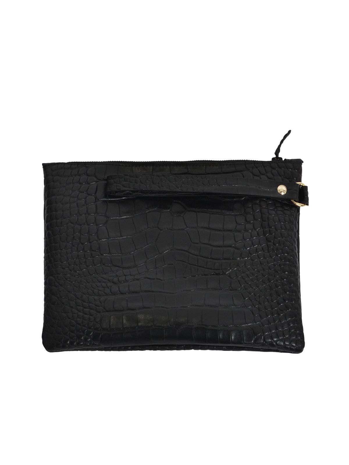 Mat Fashion Δερμάτινο clutch με ανάγλυφη croco υφή και λουράκι Μαυρο