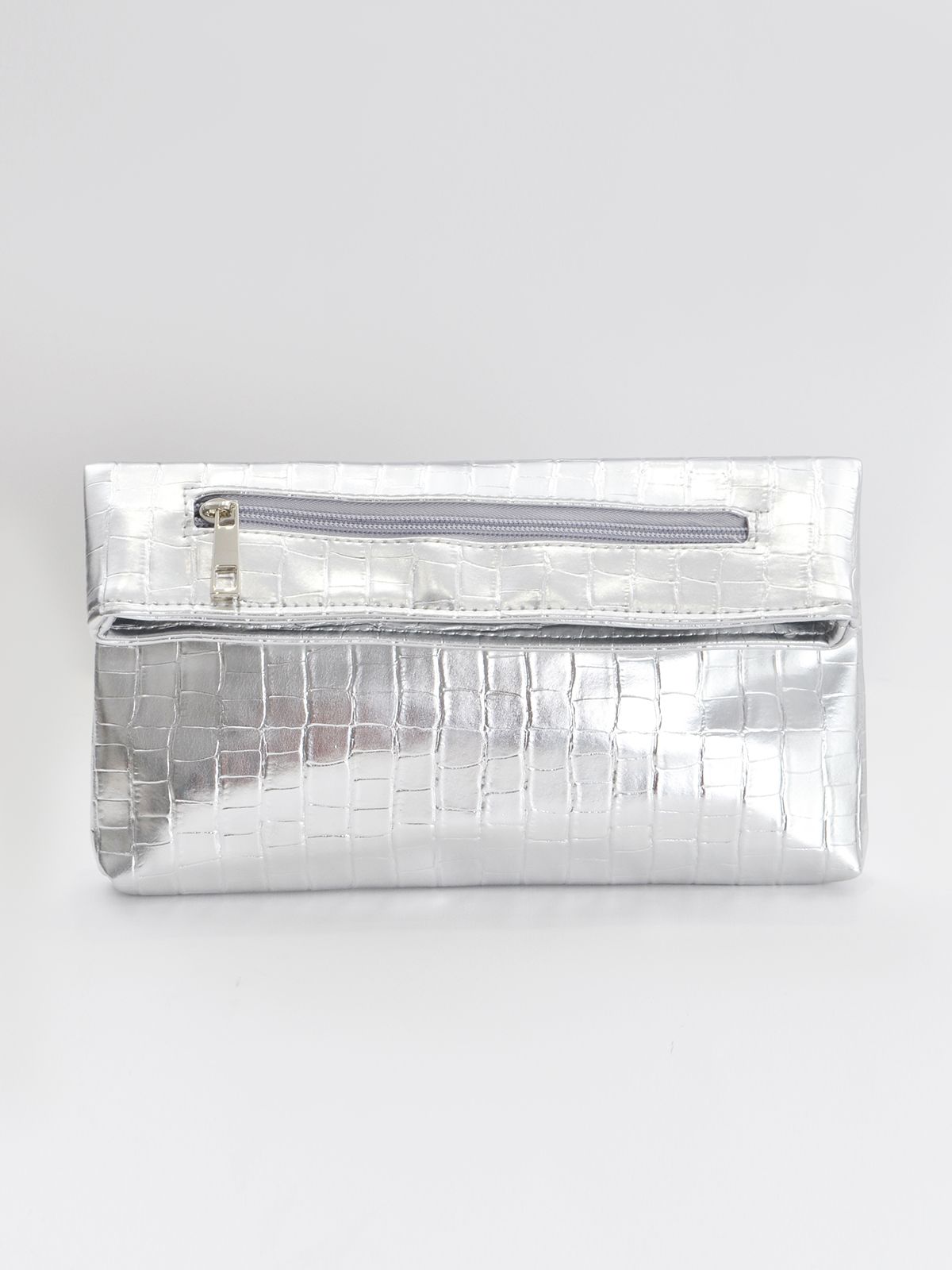 Mat Fashion Metallic τσάντα φάκελος με κροκό υφή Ασημι