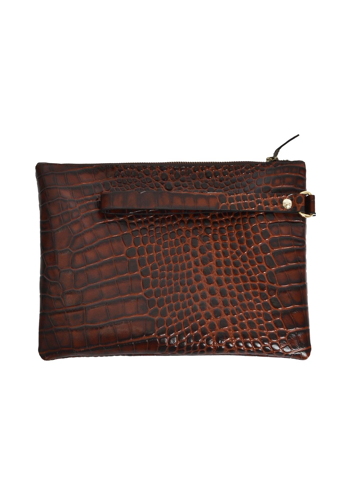 Mat Fashion Δερμάτινο clutch με ανάγλυφη croco υφή και λουράκι Καφε