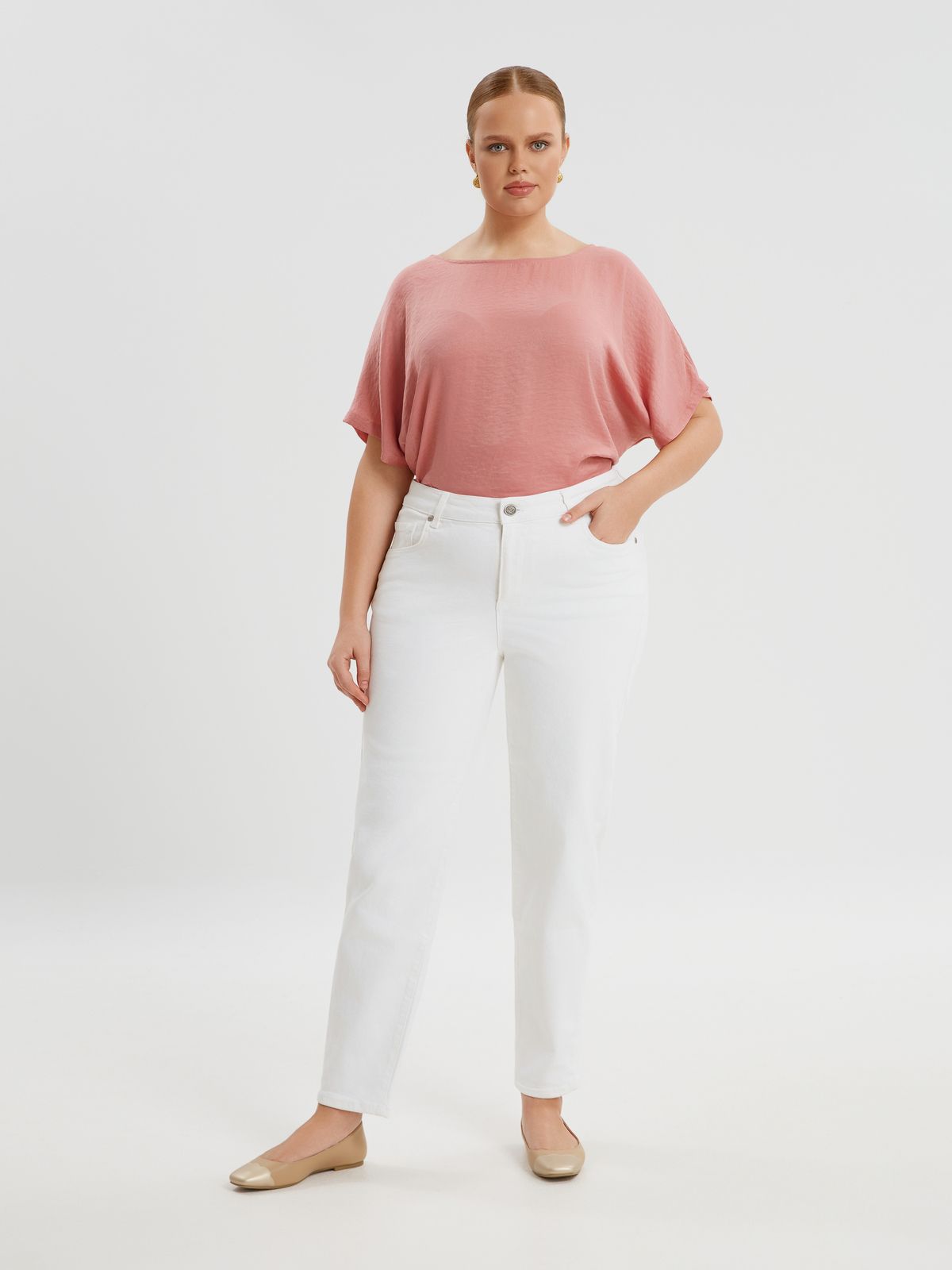 Mat Fashion Τζιν λευκό σε mom γραμμή Λευκο