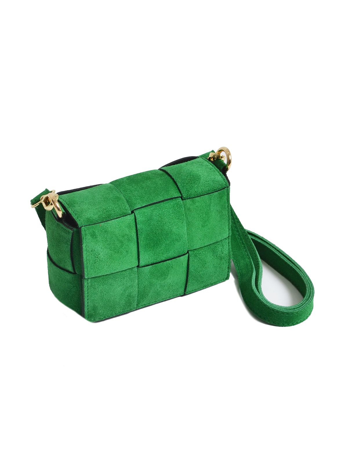 Mat Fashion Δερμάτινη mini τσάντα με πλεκτό σχέδιο Πρασινο