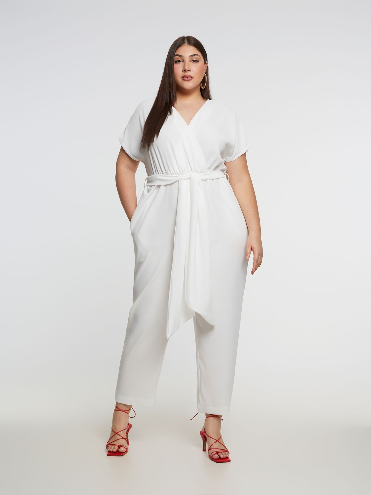 Mat Fashion Ολόσωμη κρουαζέ φόρμα με δέσιμο Λευκο