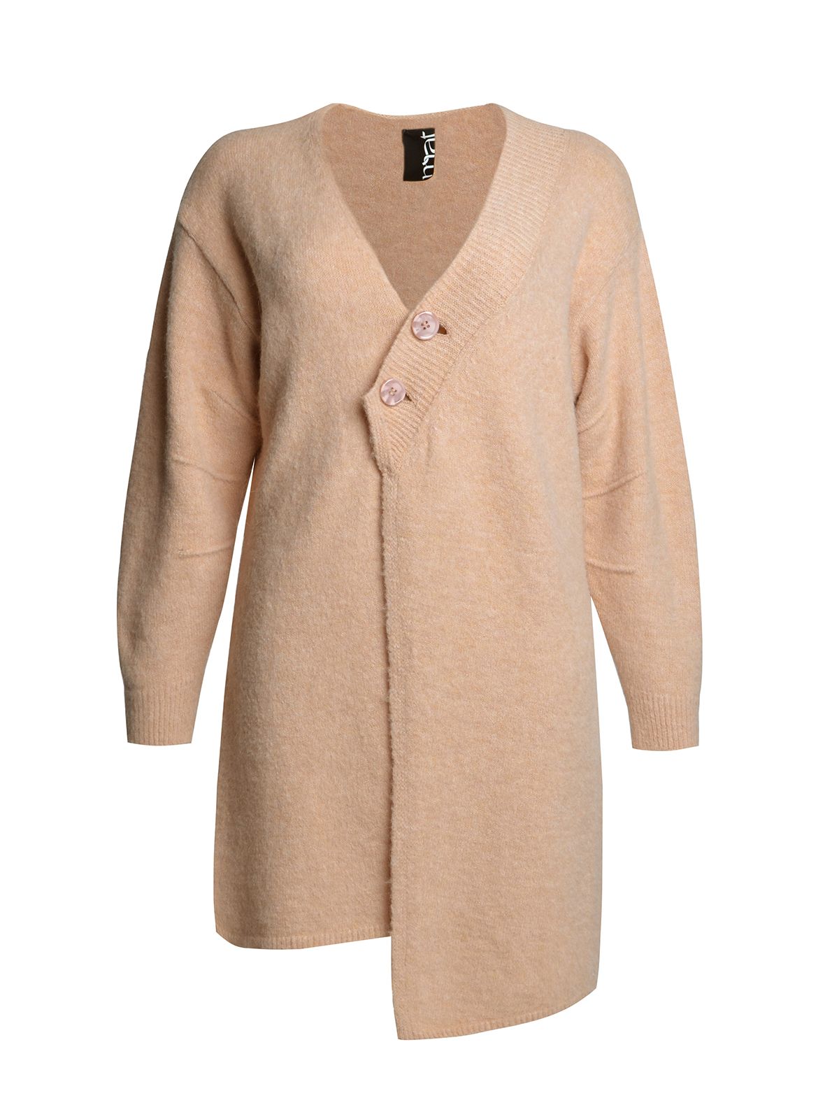 Mat Fashion Μακριά πλεκτή ζακέτα με ασύμμετρο κούμπωμα Ροζ