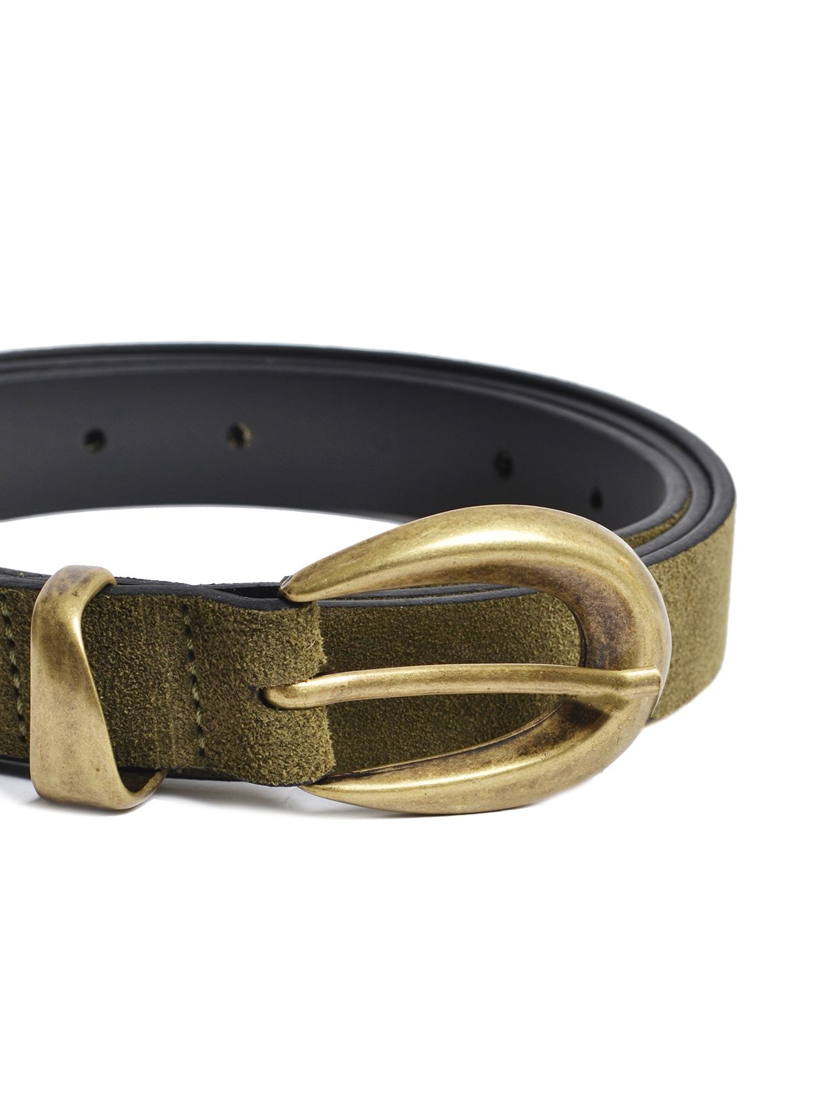 Suede leather belt with gold-tone oval buckle