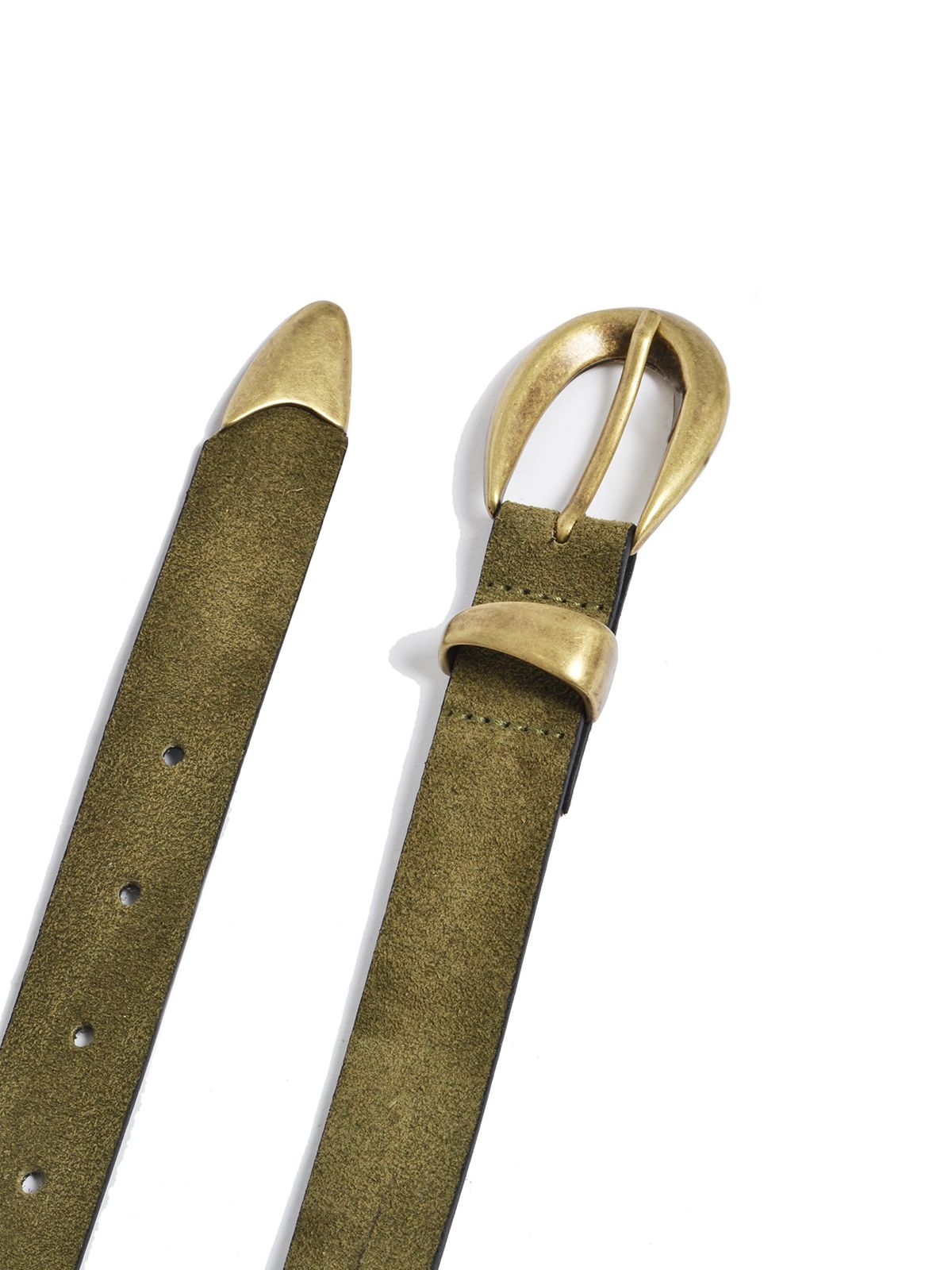 Suede leather belt with gold-tone oval buckle