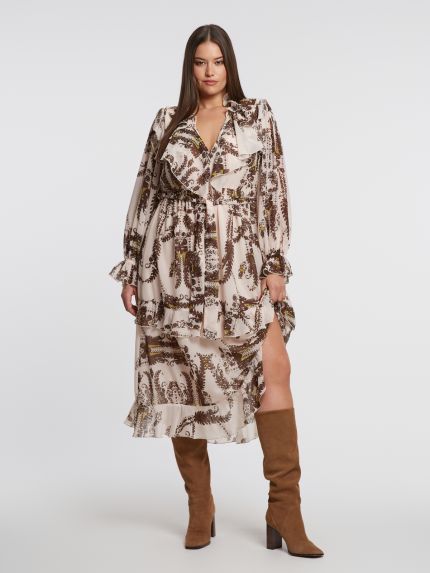 Midi φόρεμα με βολάν και paisley σχέδιο