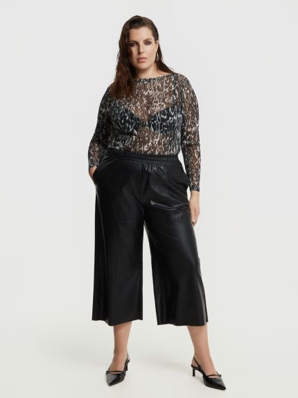 Leather-look cropped παντελόνα