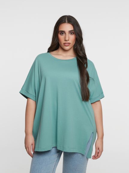 Βαμβακερό t-shirt με άνοιγμα στο τελείωμα