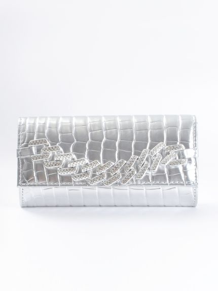Metallic τσάντα φάκελος με κροκό υφή & αλυσίδα